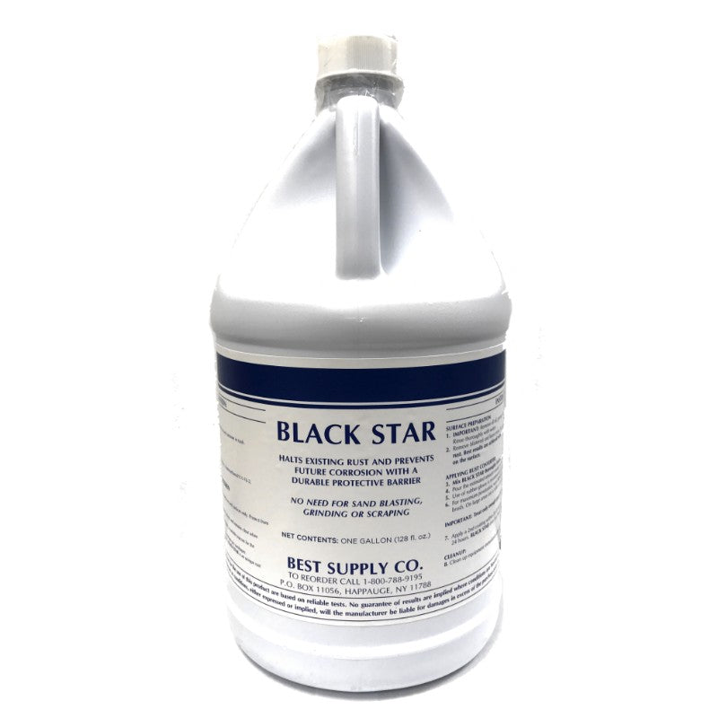 A white gallon-sized container with a label that reads 'Black Star' and includes additional text and logos.
