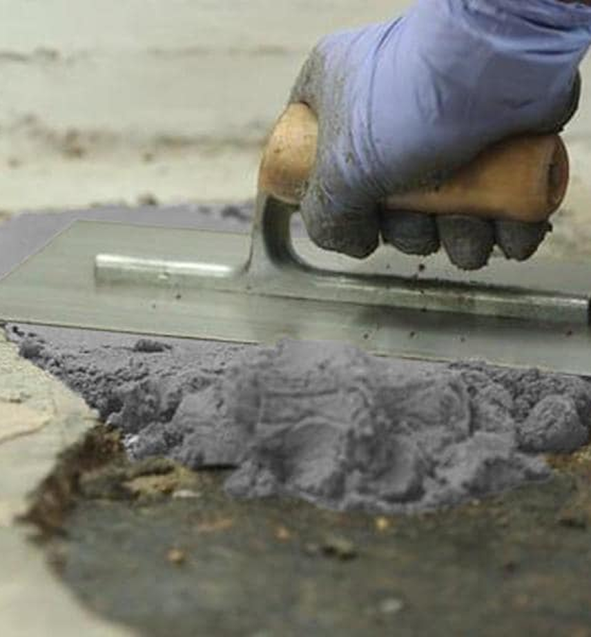 Images showing the measurement and repair of cracks in concrete.
