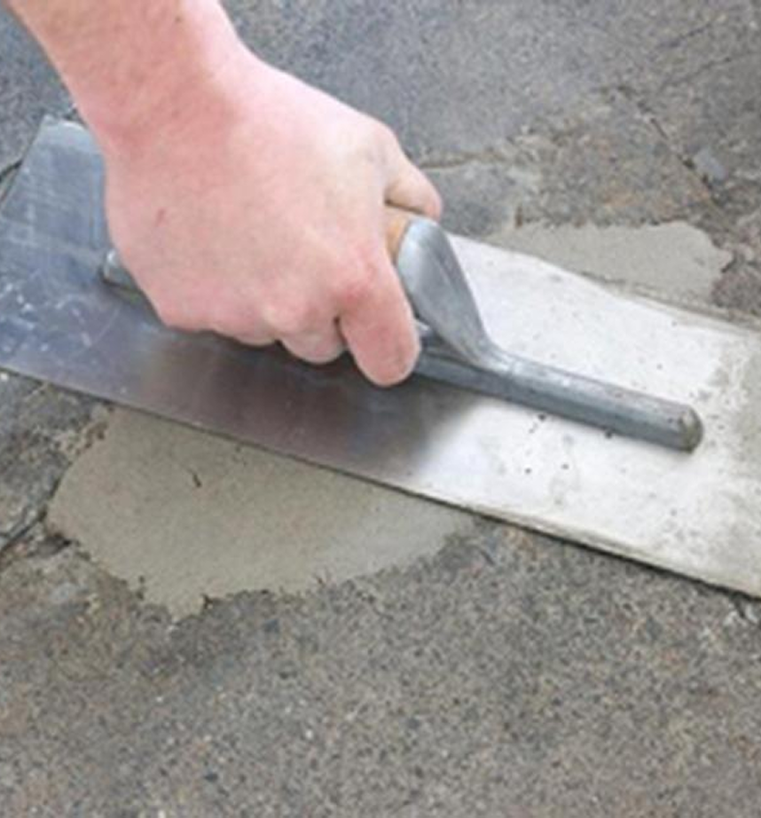 Images showing the measurement and repair of cracks in concrete.