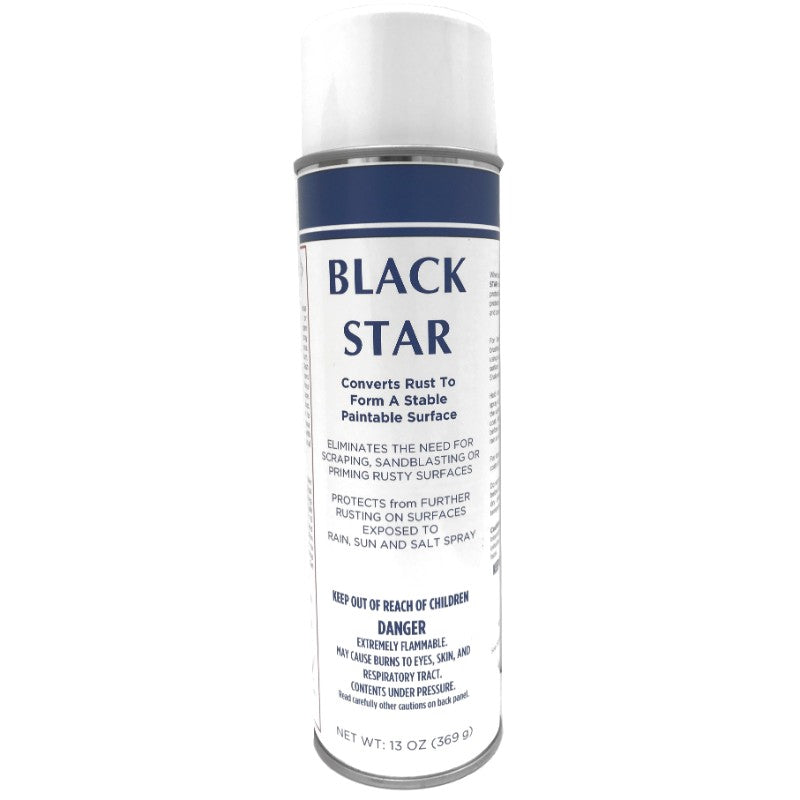 A can of Black Star brand aerosol spray paint in white color with product information text on the label.