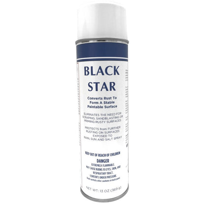 A can of Black Star brand aerosol spray paint in white color with product information text on the label.