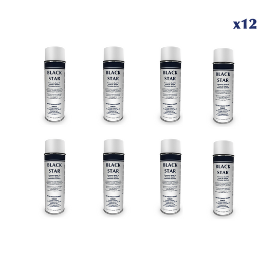 A set of 12 aerosol spray cans labeled 'Black Star' arranged in four rows with a white background.